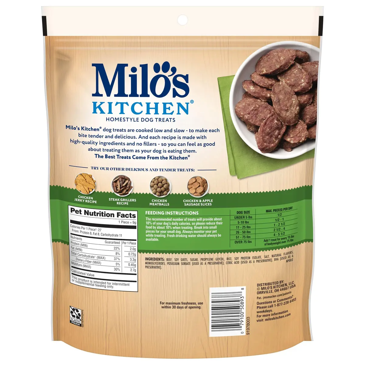 Milo's Kitchen Beef Sausage Slices with Rice Dog Treats 18 Oz | Tender, Real Beef, No Fillers - view 4