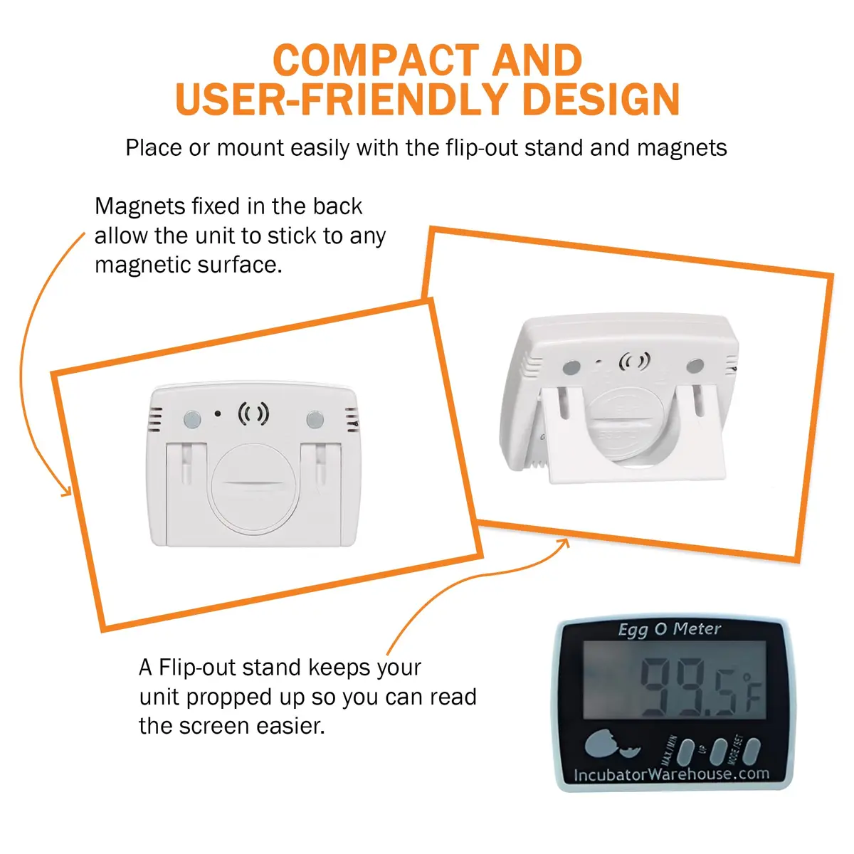 Incubator Warehouse Egg-O-Meter Egg Thermometer with Large LCD, Min/Max Memory, 36-inch Cord, Alarm, Synthetic Egg Probe - view 6