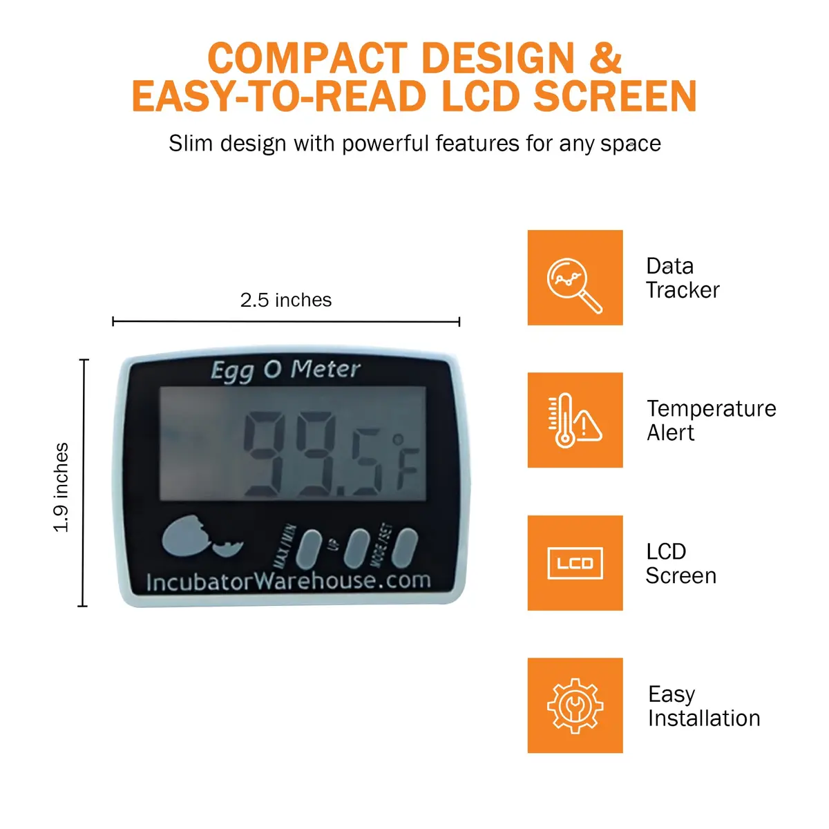Incubator Warehouse Egg-O-Meter Egg Thermometer with Large LCD, Min/Max Memory, 36-inch Cord, Alarm, Synthetic Egg Probe - view 2