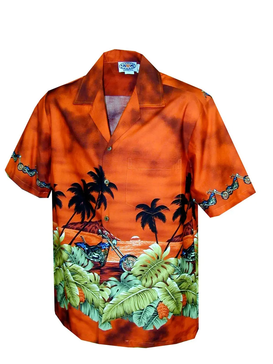 Pacific Legend Men's Motorcycle Hawaiian Sunset Hawaiian Shirt Rust Large | 100% Cotton, Casual Comfort - main product image