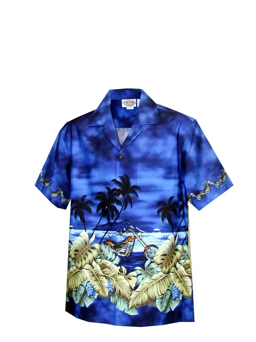 Pacific Legend Men's Motorcycle Hawaiian Sunset Hawaiian Shirt Navy Blue Large | Comfortable Fit - main product image
