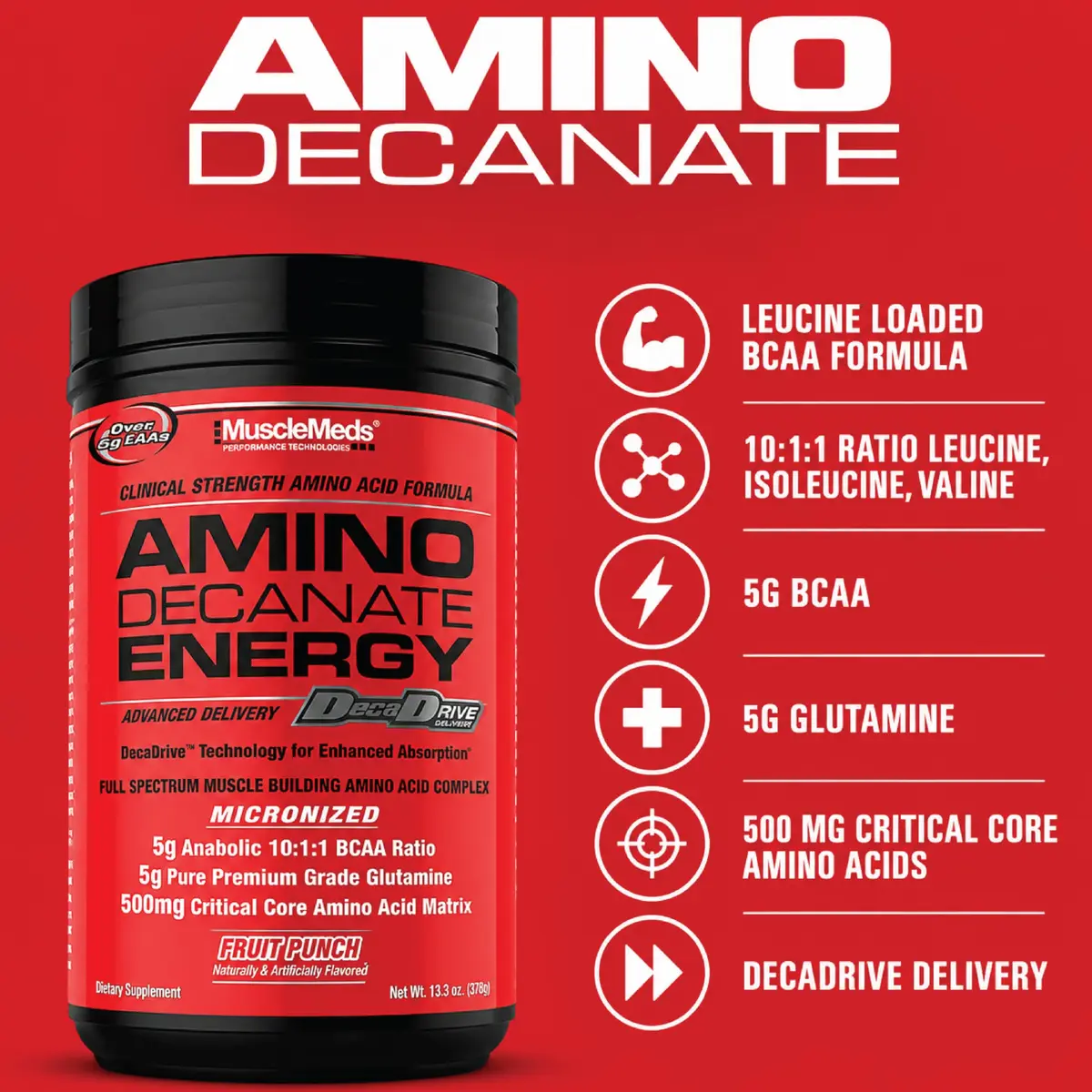 MuscleMeds Amino Decanate Watermelon 13.3 Oz | Full Spectrum Muscle Building Amino Acid Complex - view 6