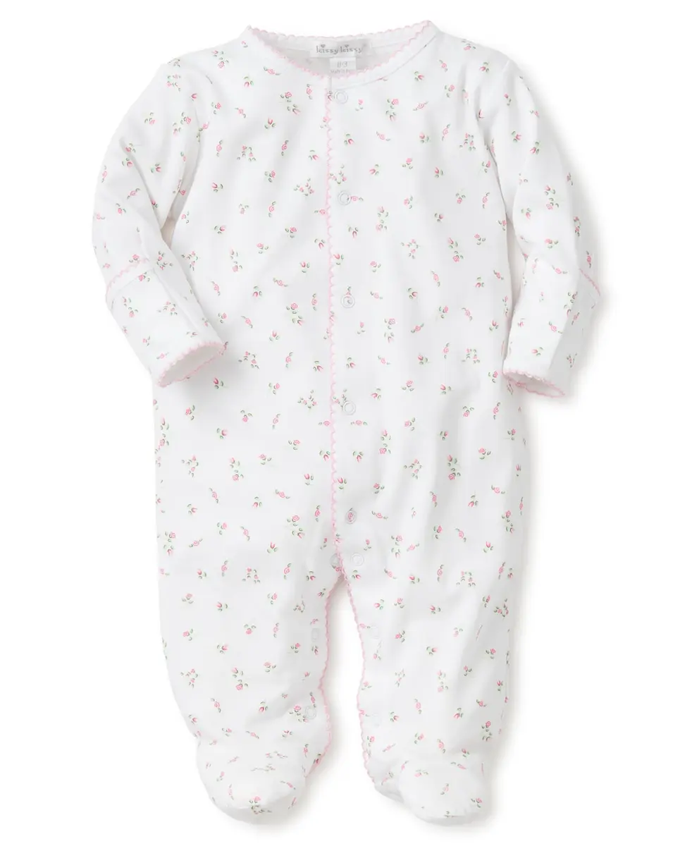 kissy kissy Baby Girls Garden Roses Print Snap Front Footie Pajamas, Pink, 9 Months | Soft Pima Cotton for Delicate Skin - main product image