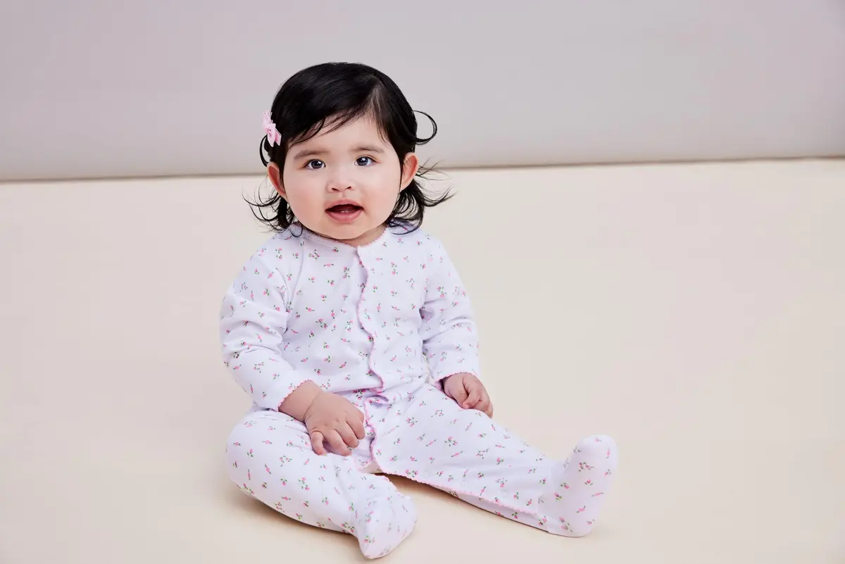 kissy kissy Baby Girls Garden Roses Print Snap Front Footie Pajamas, Pink, 9 Months | Soft Pima Cotton for Delicate Skin - view 3