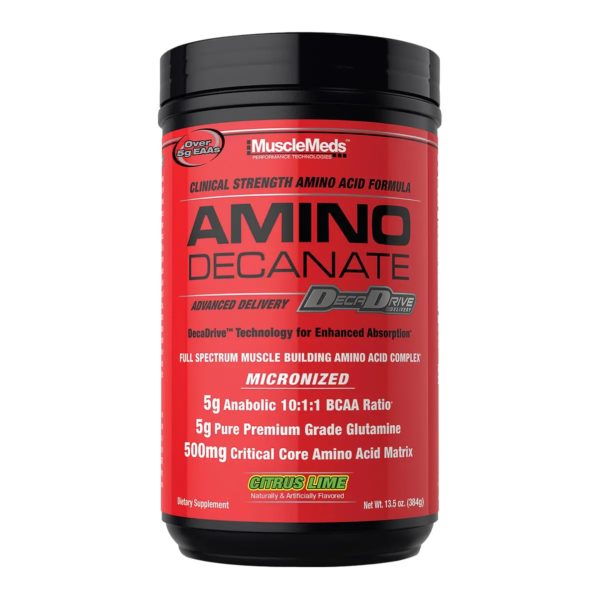 MuscleMeds Amino Decanate Citrus Lime 13.5 oz (384g) | Full Spectrum Amino Acid Complex for Muscle Recovery - main product image