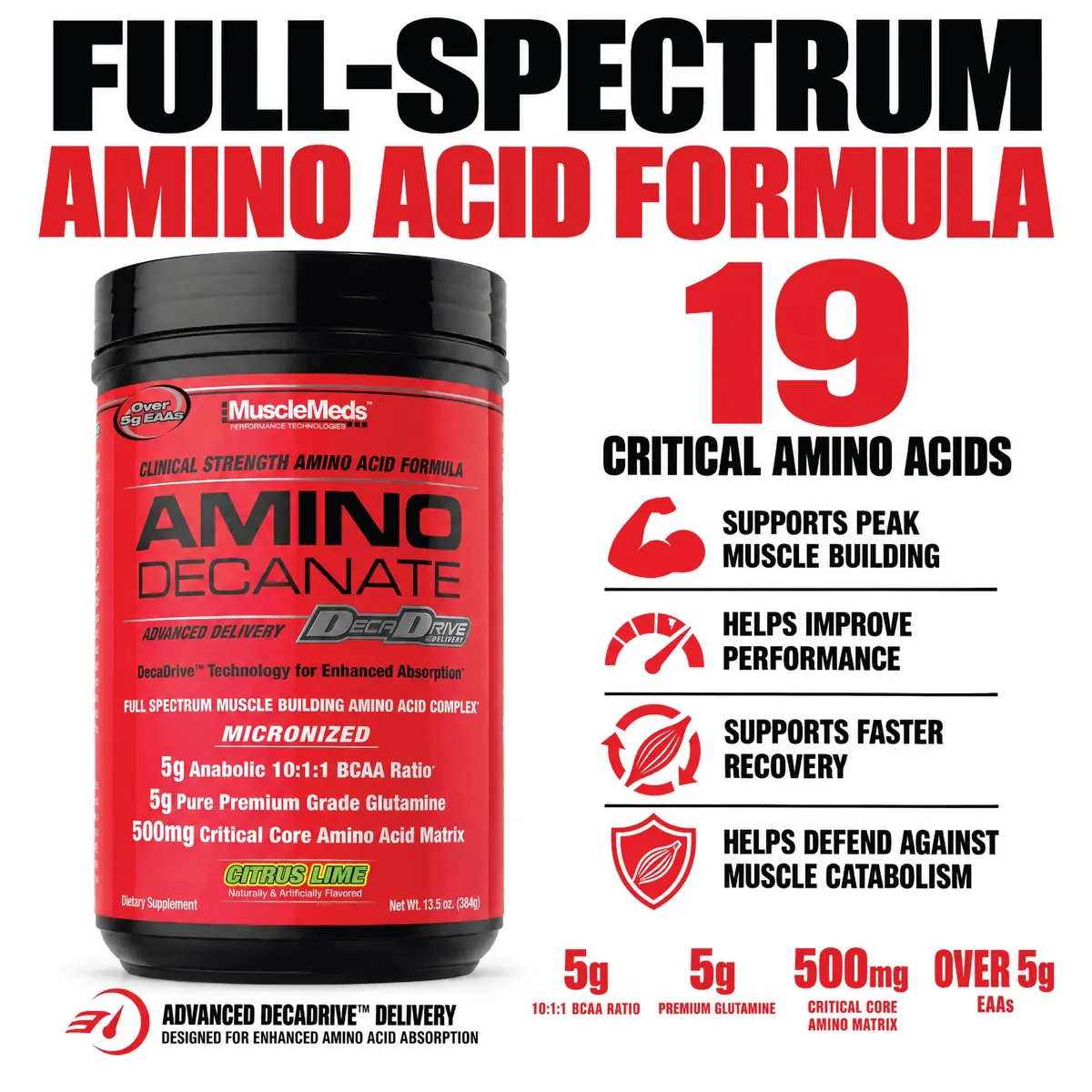 MuscleMeds Amino Decanate Citrus Lime 13.5 oz (384g) | Full Spectrum Amino Acid Complex for Muscle Recovery - view 6