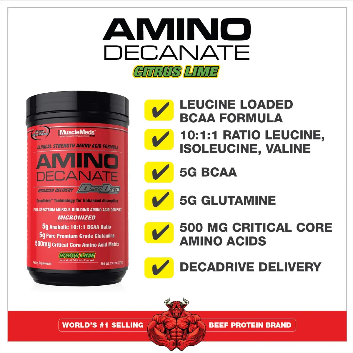 MuscleMeds Amino Decanate Citrus Lime 13.5 oz (384g) | Full Spectrum Amino Acid Complex for Muscle Recovery - view 4