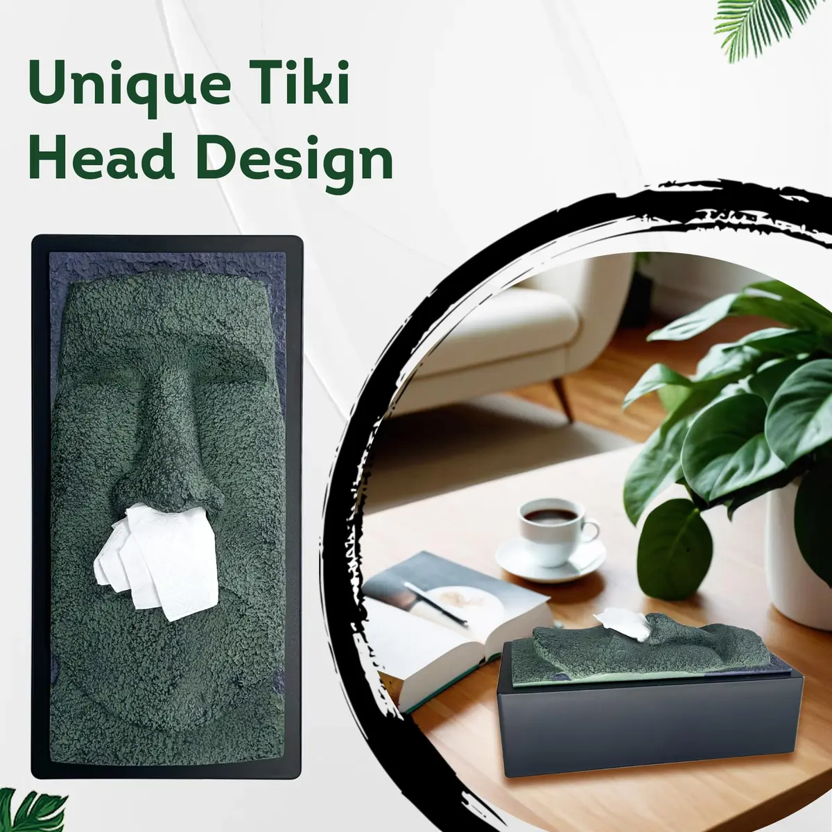 Lily's Home Tiki Head Tissue Box Cover 11"H x 5"W x 5"L | Decorative Resin Organizer for Bathrooms & Countertops - view 3