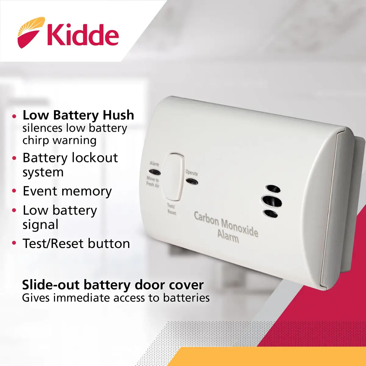 Kidde Battery Powered Carbon Monoxide Detector with LEDs & Test-Reset Button | Portable CO Alarm - view 2