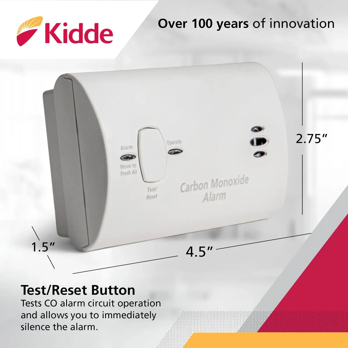 Kidde Battery Powered Carbon Monoxide Detector with LEDs & Test-Reset Button | Portable CO Alarm - view 3