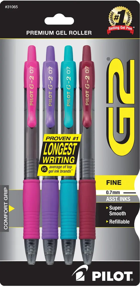 PILOT G2 Premium Retractable Gel Pens, Fine Point 0.7mm, Assorted Fashion Colors, 4-Pack (18.29 cm x 1.39 cm x 8.89 cm) - main product image