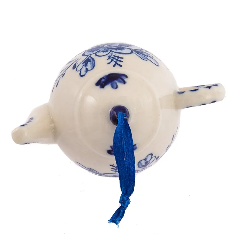 Kurt S. Adler Porcelain Delft Blue Teapot Ornament Set of 3 | 2-3" Hanging Christmas Decor with Blue Floral Design - view 5