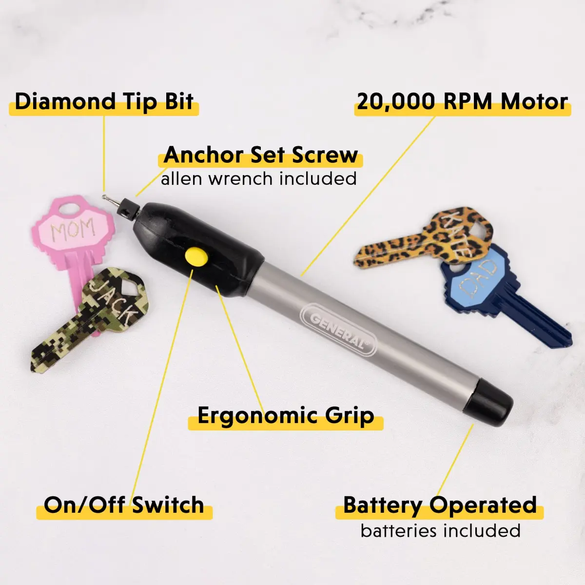 General Tools 505 Cordless Engraving Pen with Diamond Tip | 20,000 RPM, Battery-Powered - view 3