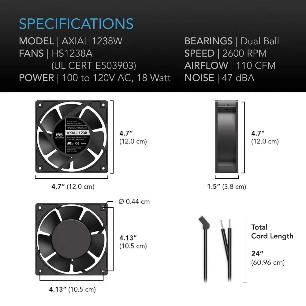 AC Infinity AXIAL 1238W 120V AC Muffin Fan 5" | High Airflow, Heavy Duty Aluminum Housing - view 6