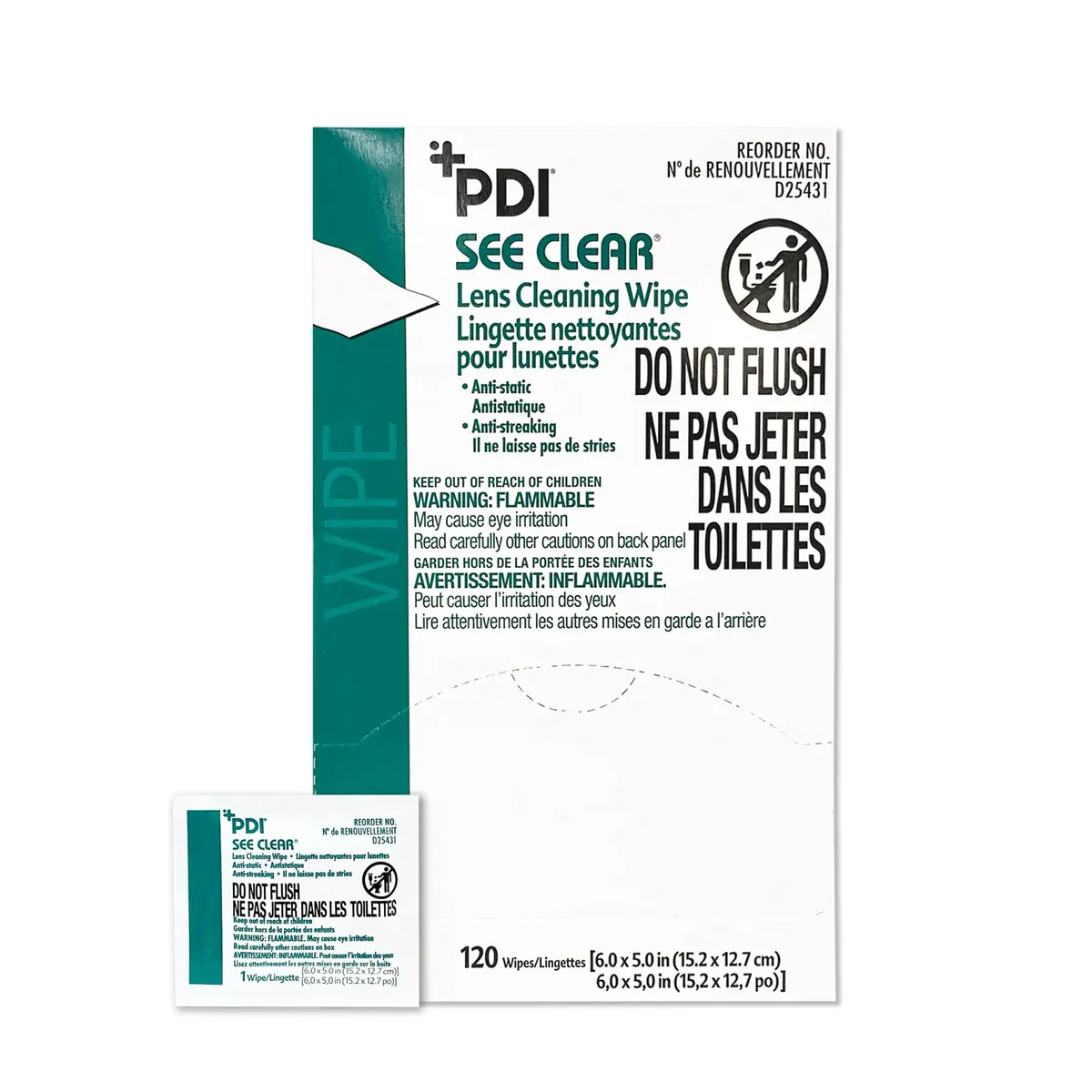 PDI See Clear Surface Cleaning Wipes 120 Pack | Anti-Static & Non-Streaking for Glasses - main product image