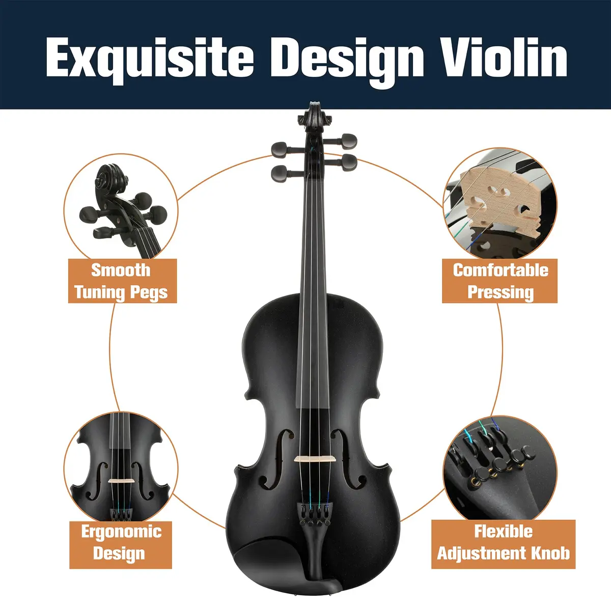 Mendini by Cecilio Violin 4/4 Full Size Kit | Hand Carved Acoustic Solid Wood for Beginners - view 4