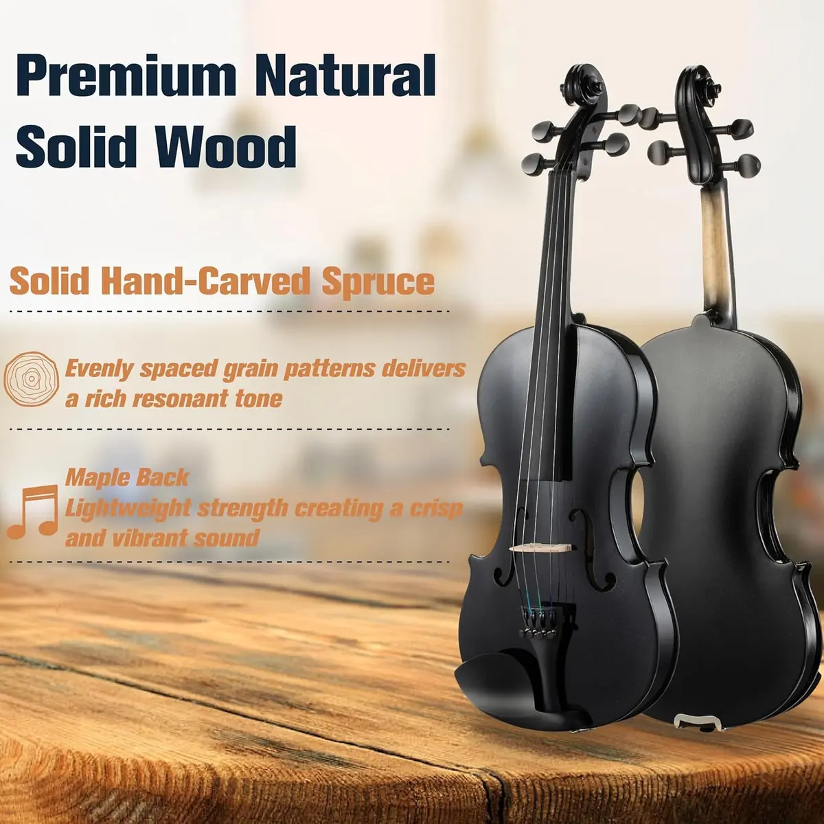 Mendini by Cecilio Violin 4/4 Full Size Kit | Hand Carved Acoustic Solid Wood for Beginners - view 2