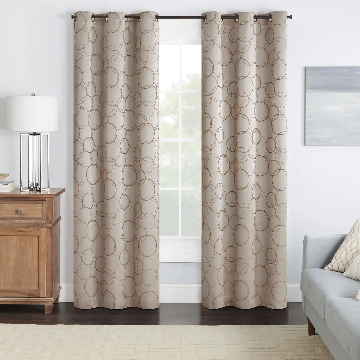 ECLIPSE Meridian Blackout Thermal Grommet Window Curtain 42 in x 84 in Linen | Modern Noise & Light Blocker - main product image