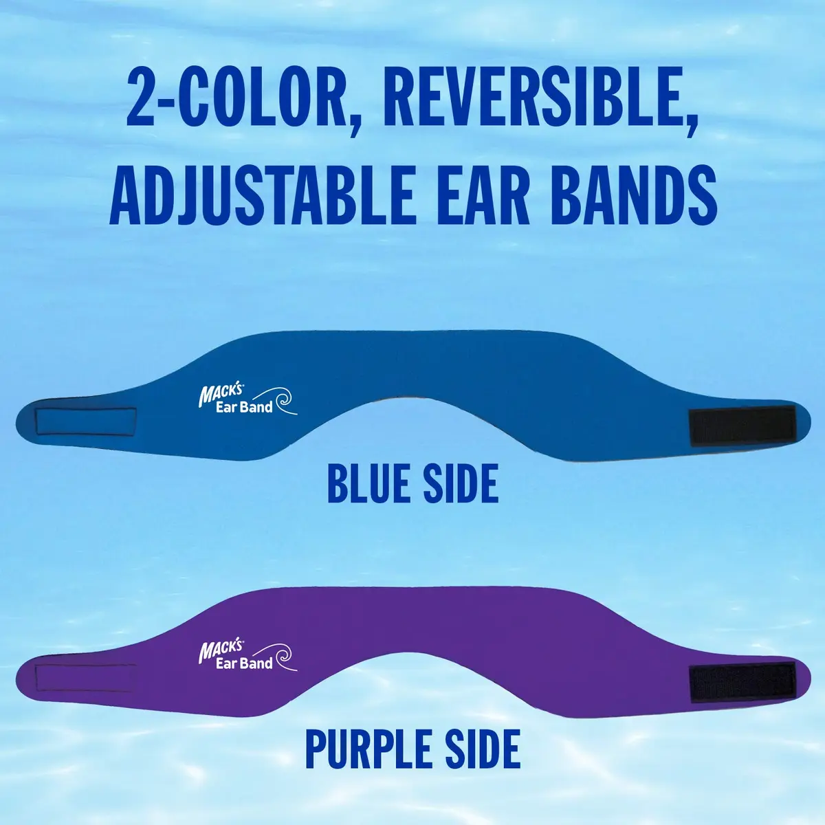 Mack's Swimming Headband – Doctor Recommended Neoprene Ear Band for Water Sports – Adjustable Fit for Kids to Adults – Blue/Purple - view 2