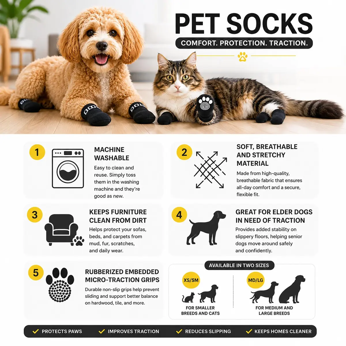 Pet Life Anti-Slippage Breathable Dog Socks Large (3cm x 11cm x 13cm) | Premium Traction for Indoor Use - view 3