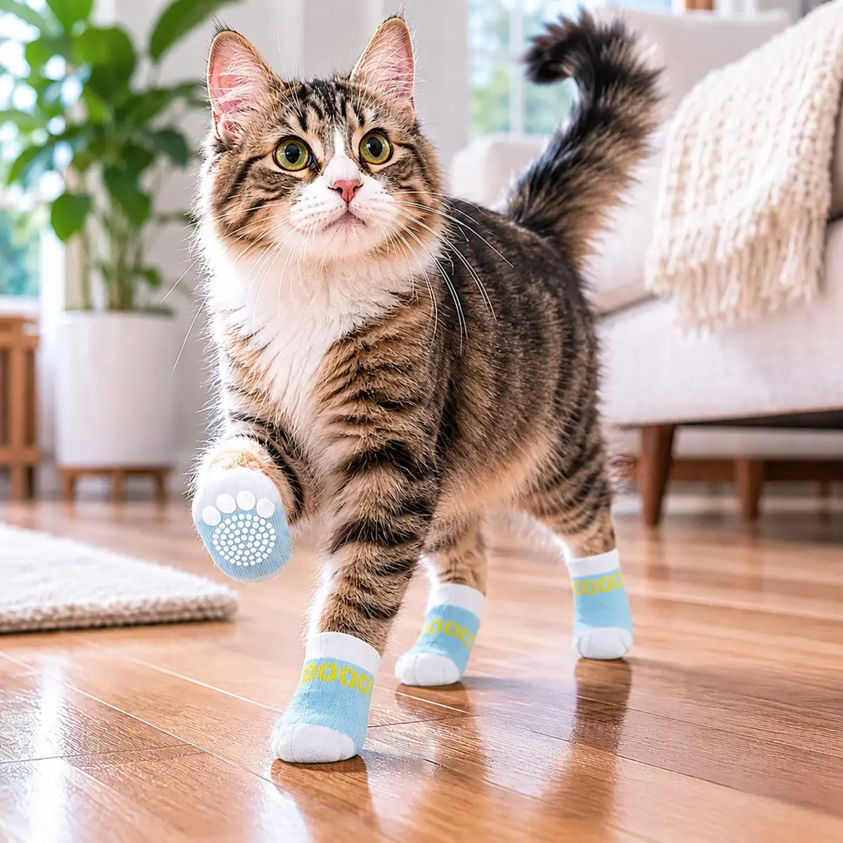 Pet Life Anti-Slippage Breathable Dog Socks Paw Protectors with Rubberized Micro Grips, Set of 4 Large (Blue/White) - view 6