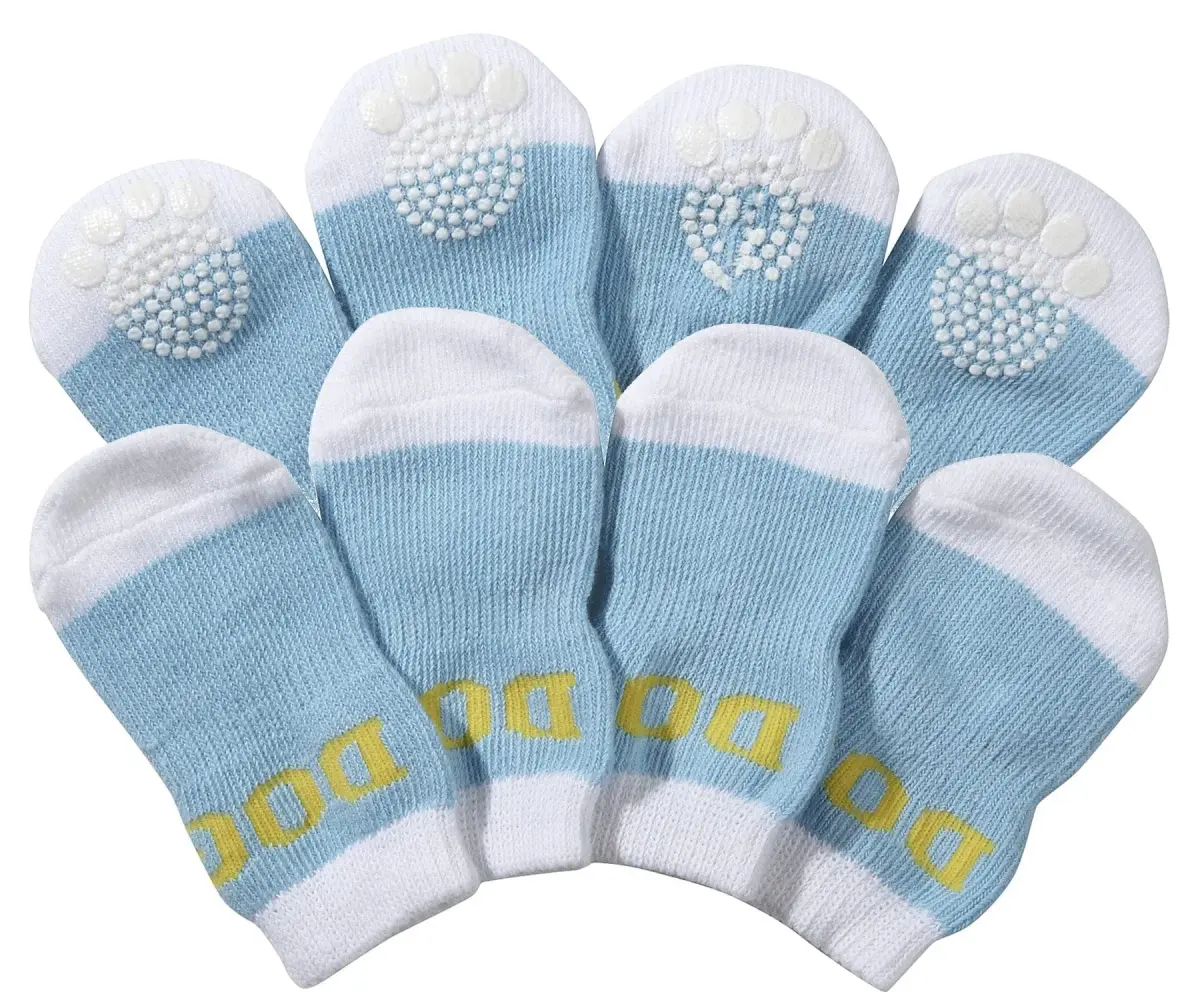 Pet Life Anti-Slippage Breathable Dog Socks Paw Protectors with Rubberized Micro Grips, Set of 4 Large (Blue/White) - main product image
