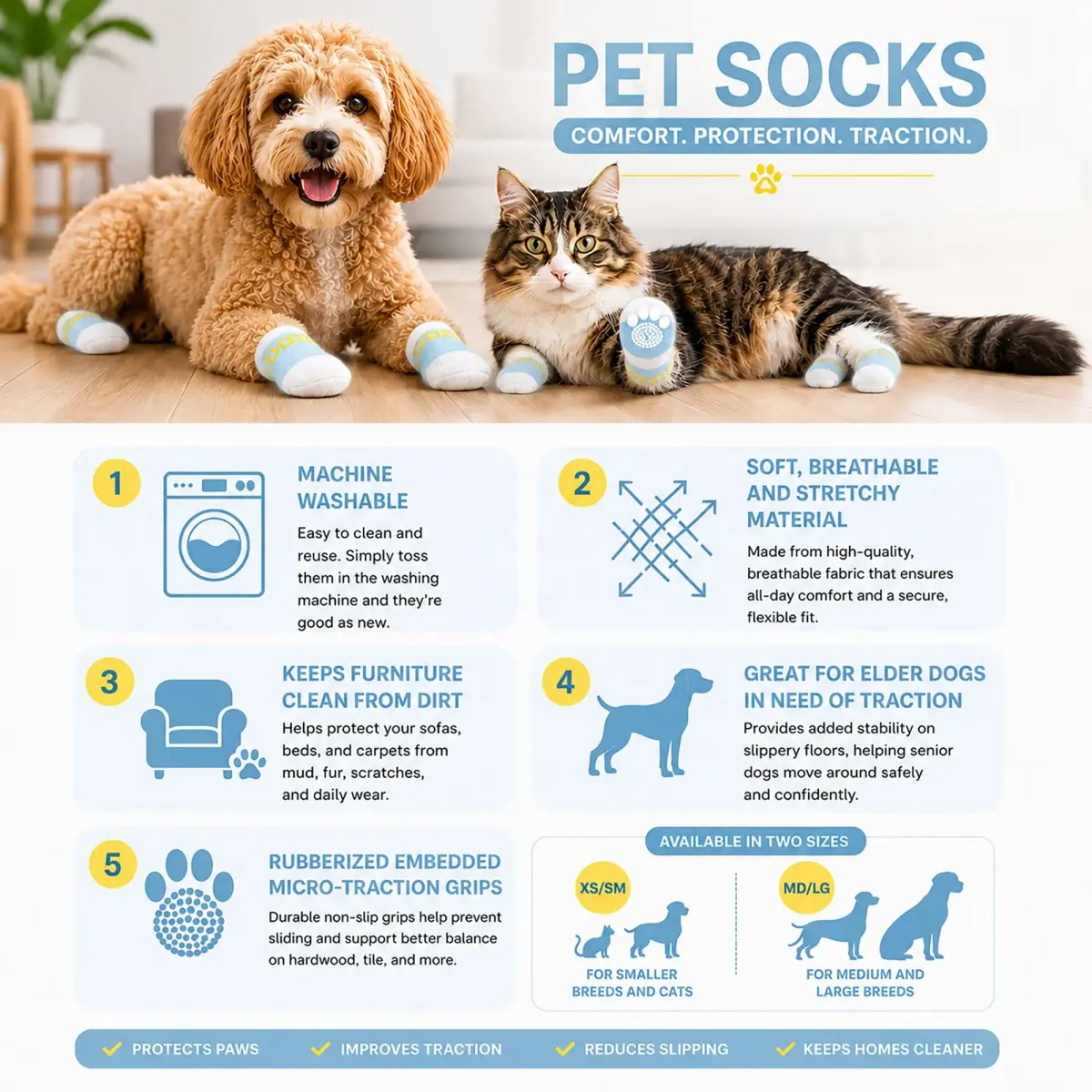 Pet Life Anti-Slippage Breathable Dog Socks Paw Protectors with Rubberized Micro Grips, Set of 4 Large (Blue/White) - view 3