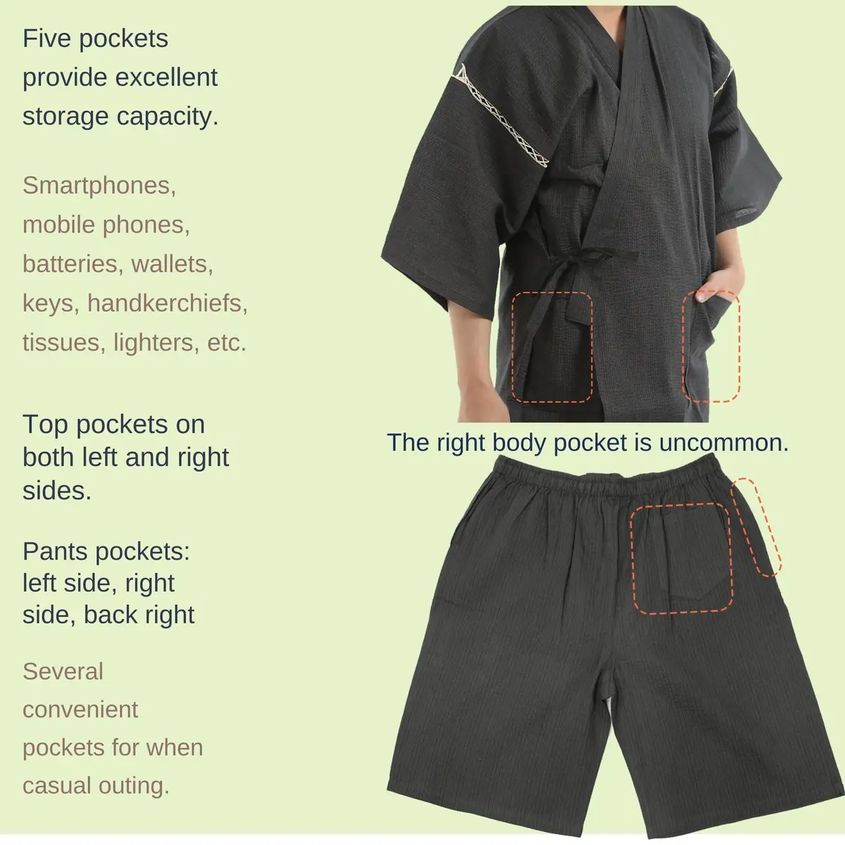 Edoten Men's Japan Kimono Jimbei 100% Cotton | Summer Kimono Style Lounge Wear - view 6
