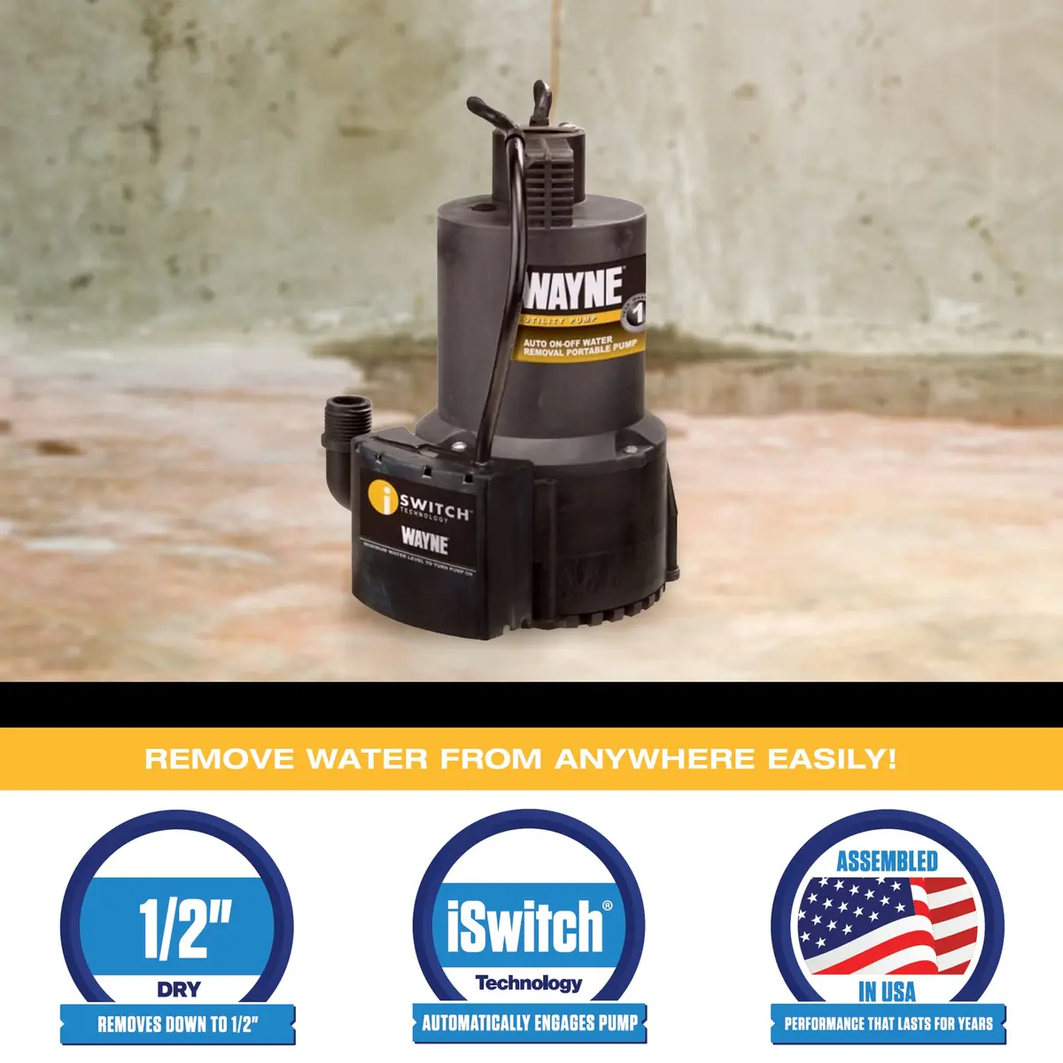 Wayne EEAUP250 1/4 HP Reinforced Thermoplastic Submersible Pump | Hands-Free Water Removal - view 4