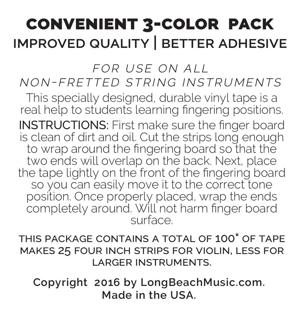 Long Beach Music 3 Mini Color Violin Fingering Tape for Fretboard Note Positions | Student Learning Aid - view 2