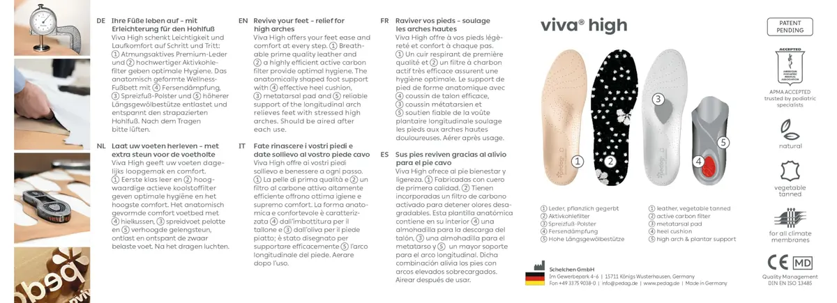pedag Viva High Arch Support Insoles Leather Shoe Inserts Women 9/Men 6 (27.8cm x 10.1cm x 3.1cm) | German Engineered Orthotics for Plantar Fasciitis - view 8