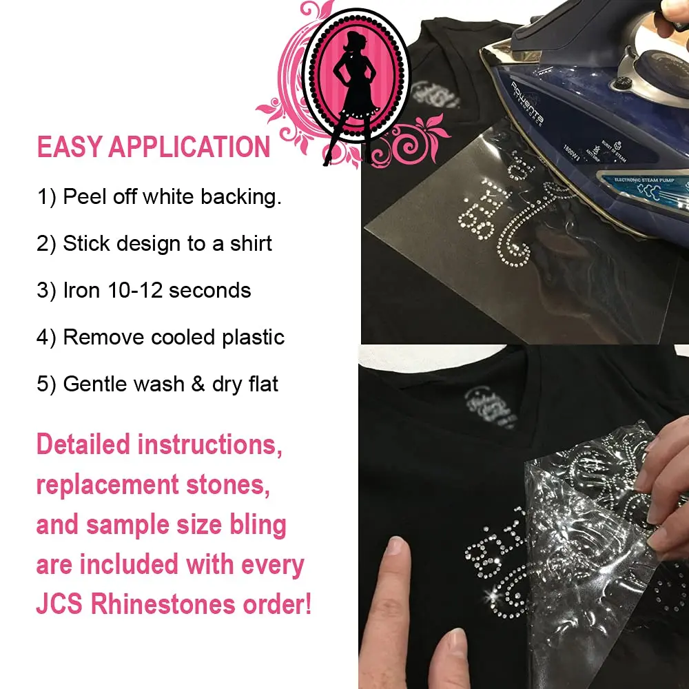 JCS Rhinestones Cheer Mom Swoosh Iron On Rhinestone Transfer 8 x 2.5 inches | High-Quality Glass Crystals for Cheer Support - view 5