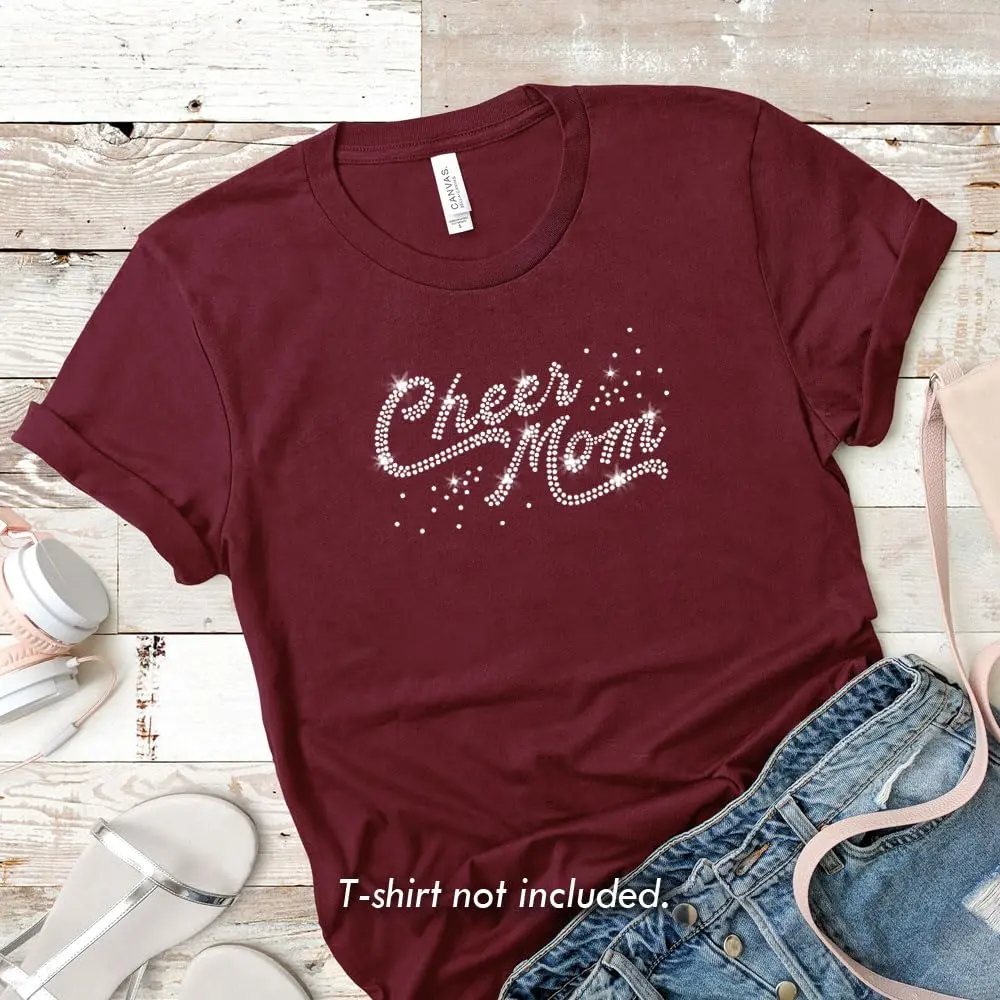 JCS Rhinestones Cheer Mom Swoosh Iron On Rhinestone Transfer 8 x 2.5 inches | High-Quality Glass Crystals for Cheer Support - view 2