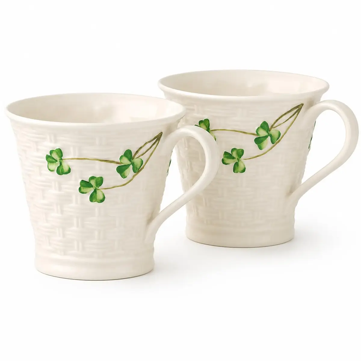 Belleek Classic Shamrock Mug Set, 8 oz Ceramic Coffee Cups | Handcrafted Parian China Drinkware - main product image