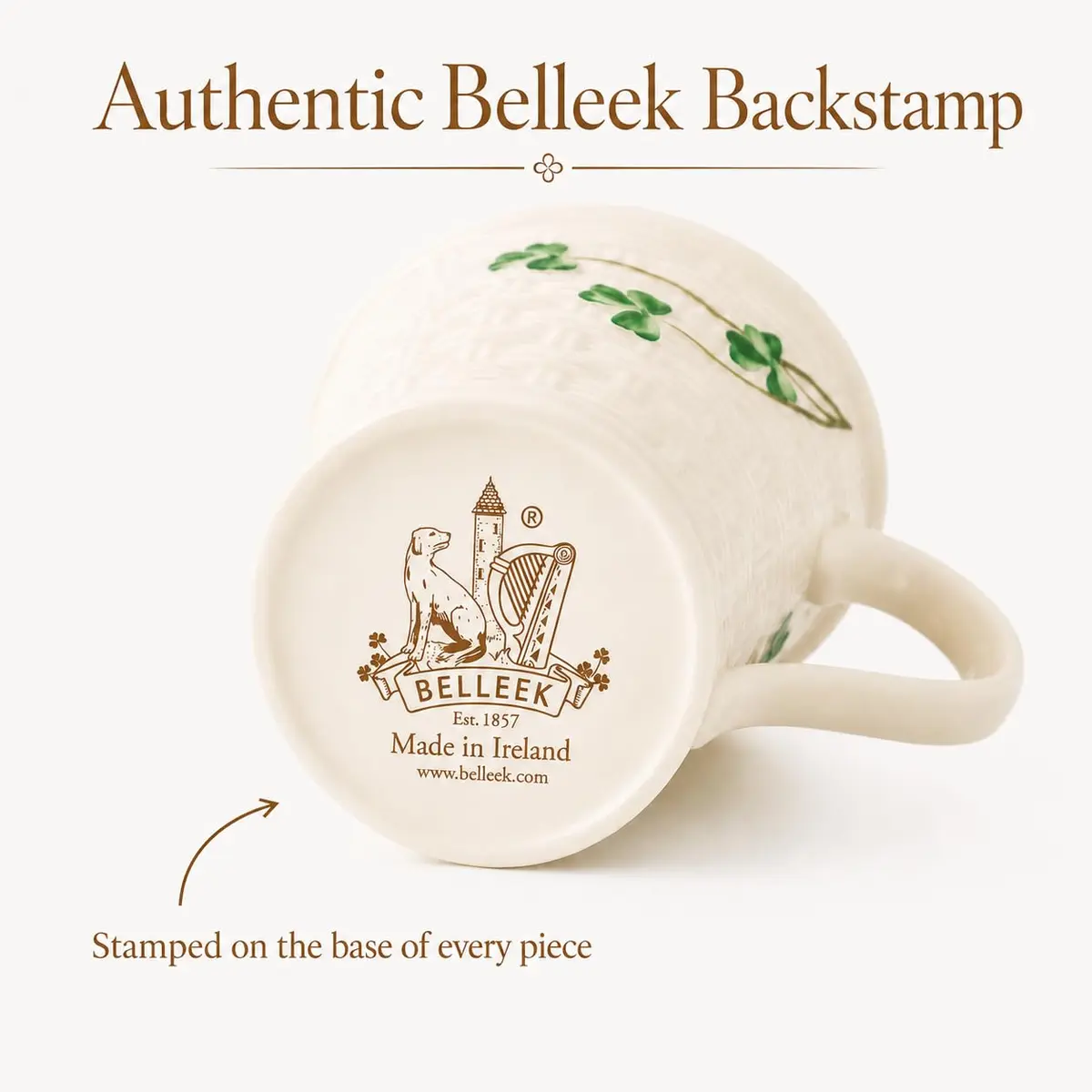 Belleek Classic Shamrock Mug Set, 8 oz Ceramic Coffee Cups | Handcrafted Parian China Drinkware - view 8