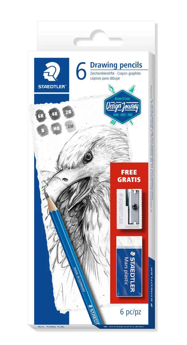 STAEDTLER Mars Lumograph Art Set | 6 Assorted Sketch Pencils for Drawing, Eraser & Sharpener - main product image