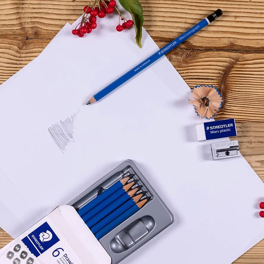 STAEDTLER Mars Lumograph Art Set | 6 Assorted Sketch Pencils for Drawing, Eraser & Sharpener - view 2