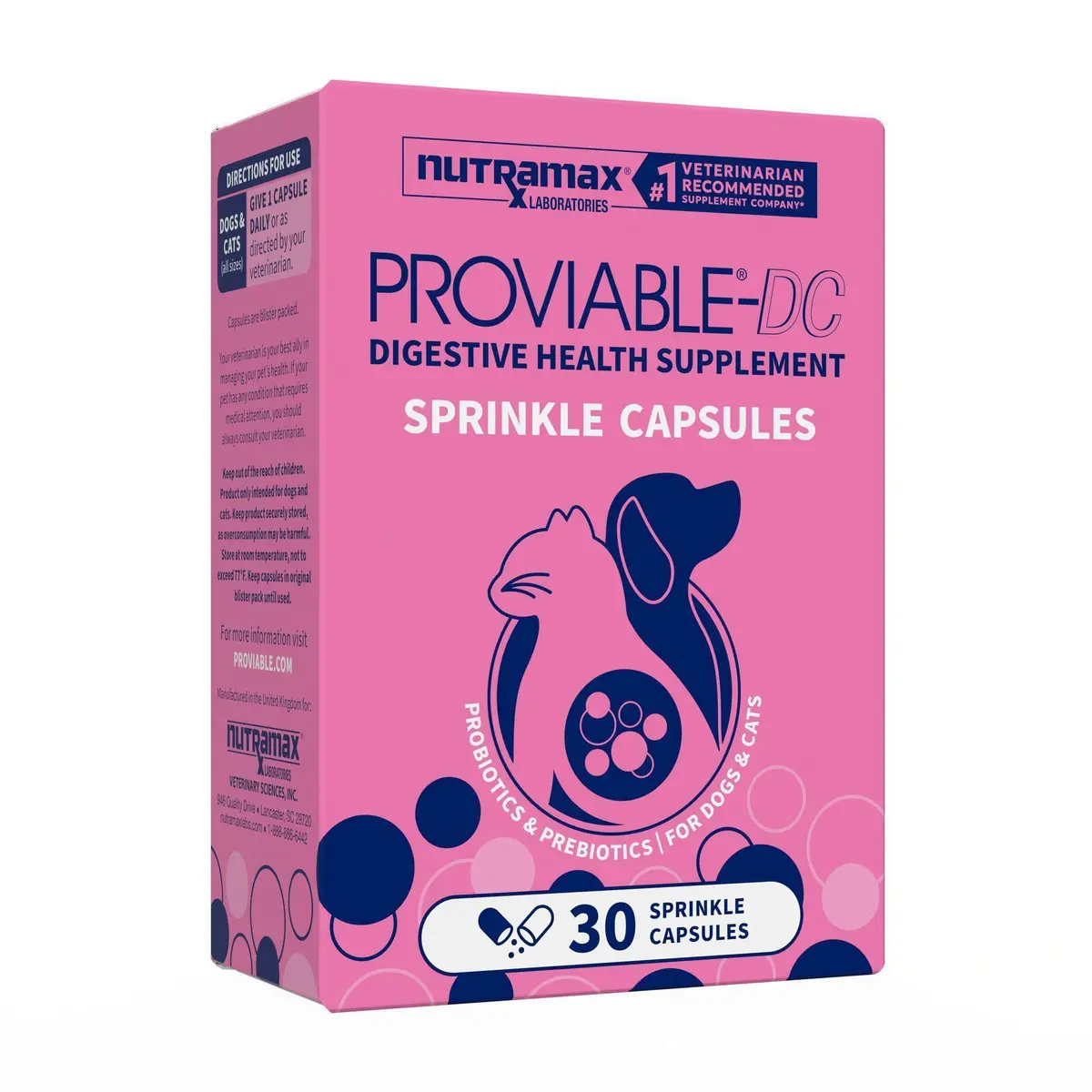 Nutramax Proviable Probiotics for Dogs & Cats Sprinkle Capsules 30 Count | Multi-Strain Gut Health Support - main product image