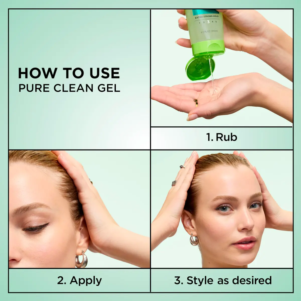 Garnier Fructis Pure Clean Styling Hair Gel 200ml (6.8 fl oz) | Extra Strong Hold Up to 24 Hours - view 5