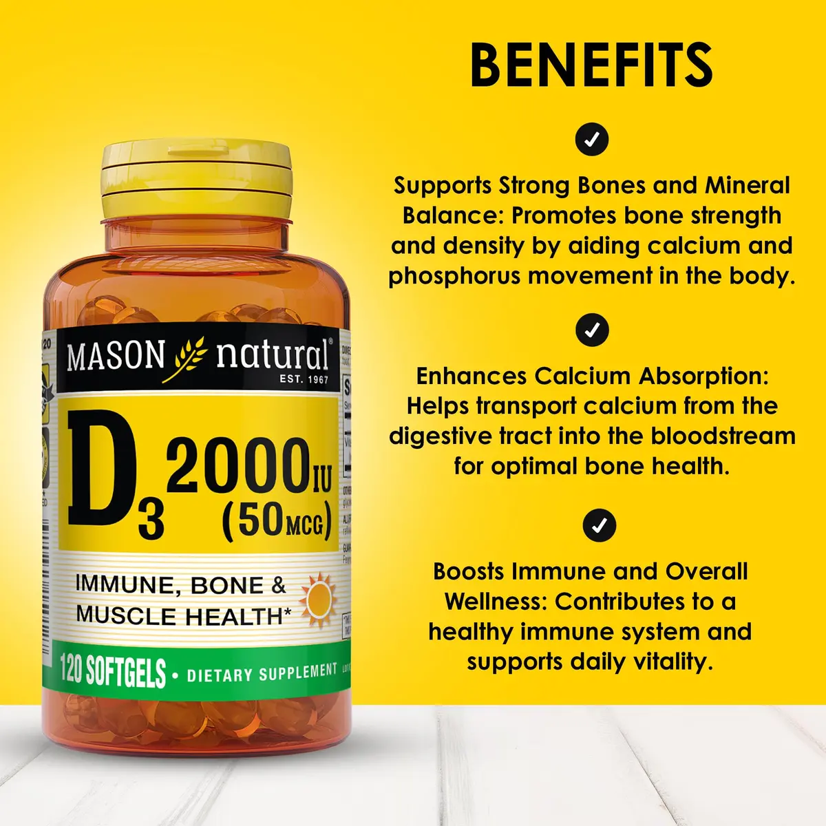 MASON NATURAL Vitamin D3 2000 IU Ultra Strength | Supports Bone & Immune Health (70-120 chars) - view 2
