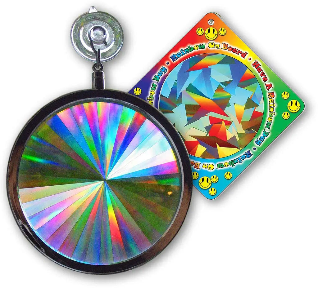 Rainbow Symphony Rainbow Window Suncatcher – Prism Light Catcher for Windows Creates Vibrant Rainbows – 4" Hanging Sun Catcher with Axicon Pattern and Bonus Decal – Made in USA - main product image