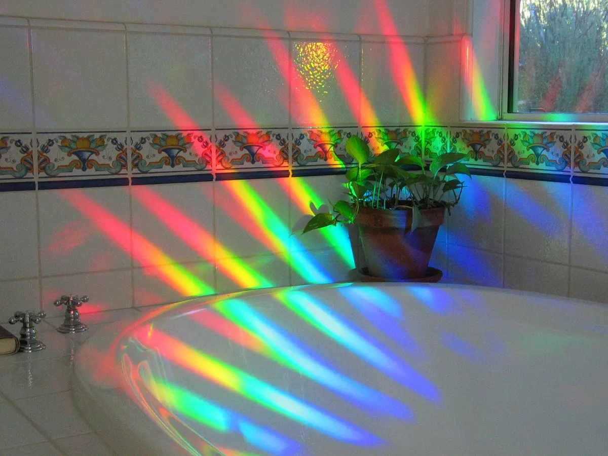 Rainbow Symphony Rainbow Window Suncatcher – Prism Light Catcher for Windows Creates Vibrant Rainbows – 4" Hanging Sun Catcher with Axicon Pattern and Bonus Decal – Made in USA - view 3