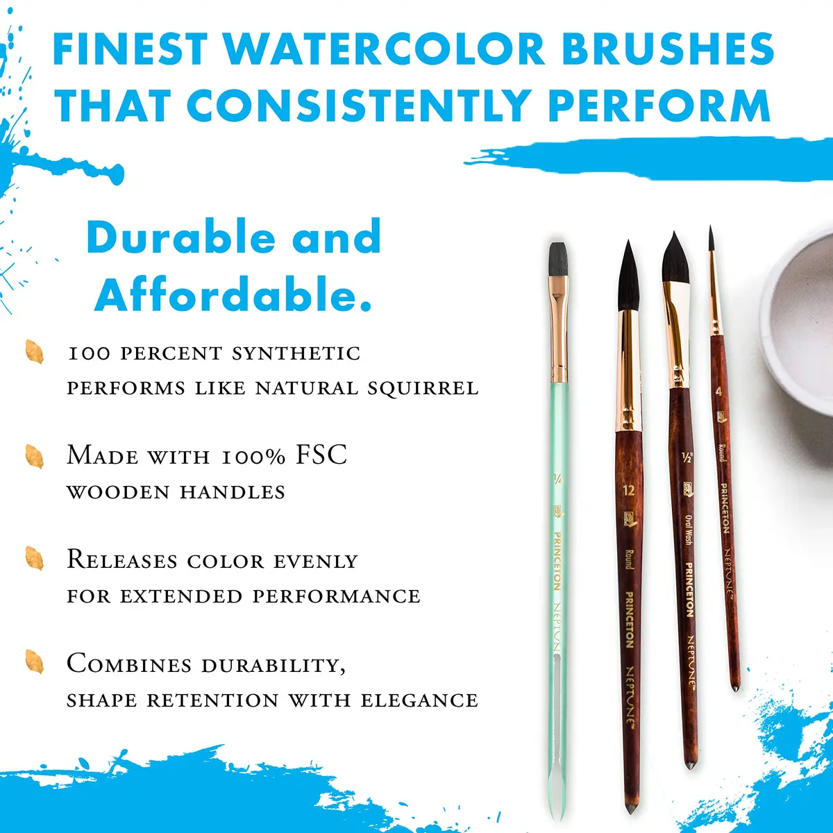 Princeton Neptune Round Brush Size 6 Synthetic Short Handle | Thirstiest Synthetic Watercolor Brush for Fine Details - view 6