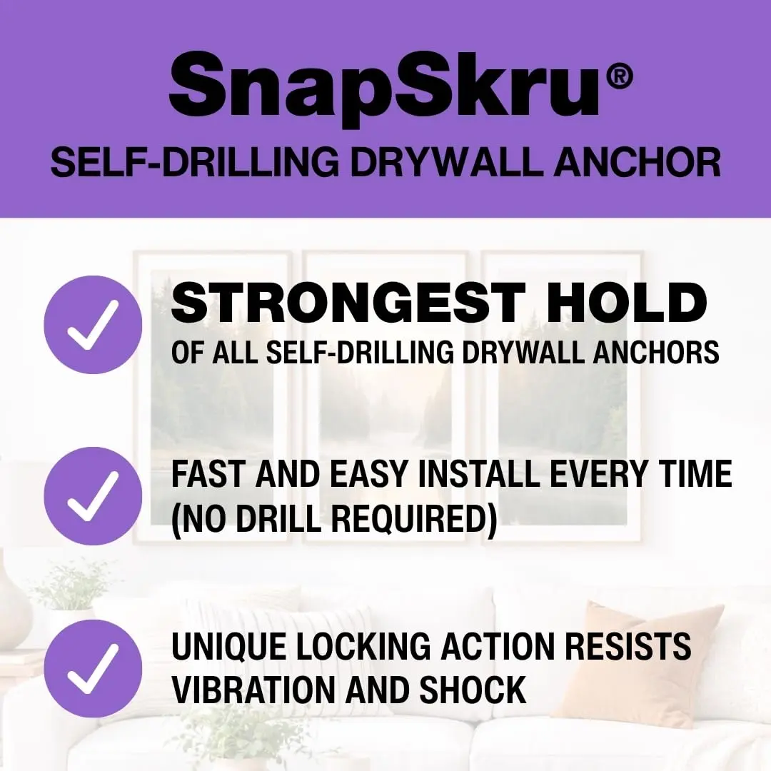 TOGGLER SnapSkru SP Drywall Anchors with Screws, 100 Pack | Self-Drilling, Heavy Duty, USA Made - view 4