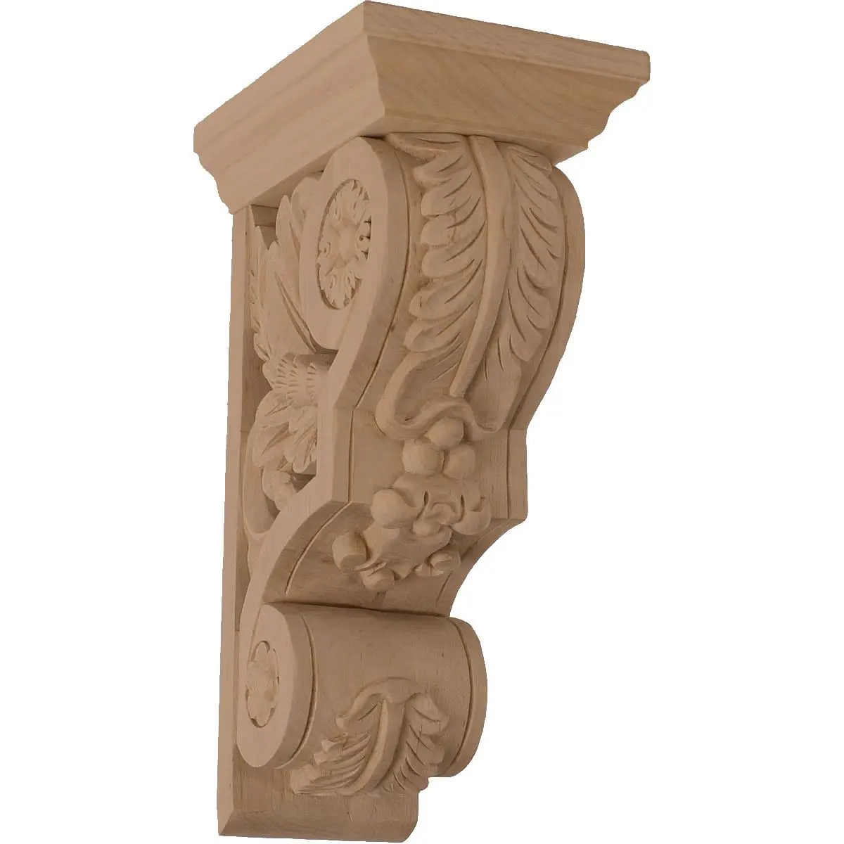 Ekena Millwork COR03X05X09FLLW 3 3/4-Inch W x 5 1/2-Inch D x 9 1/2-Inch H Small Floral Corbel, Lindenwood | Supports up to 250lbs - main product image