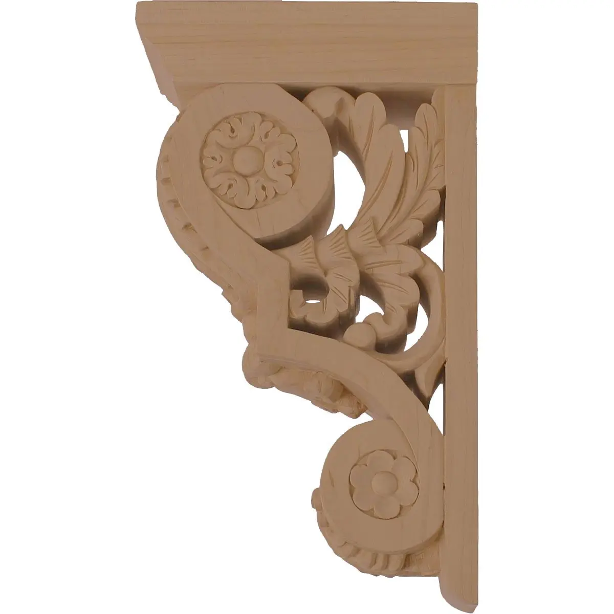 Ekena Millwork COR03X05X09FLLW 3 3/4-Inch W x 5 1/2-Inch D x 9 1/2-Inch H Small Floral Corbel, Lindenwood | Supports up to 250lbs - view 3