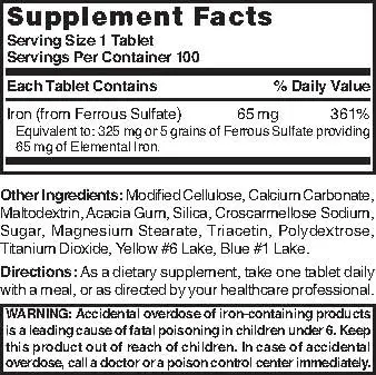 Nature's Blend Iron Ferrous Sulfate 325mg | 100 Tablets, Unflavored, Gluten-Free, Assorted - view 3