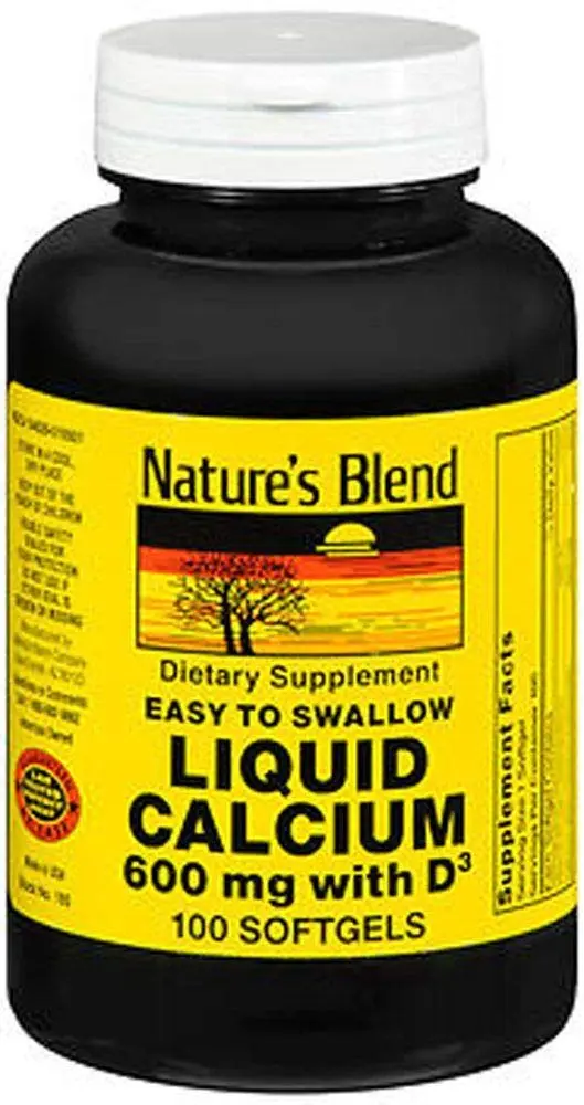 Nature's Blend Liquid Calcium 600mg with D3 400 IU | Easy to Swallow, 100 Softgels, Unflavored - main product image