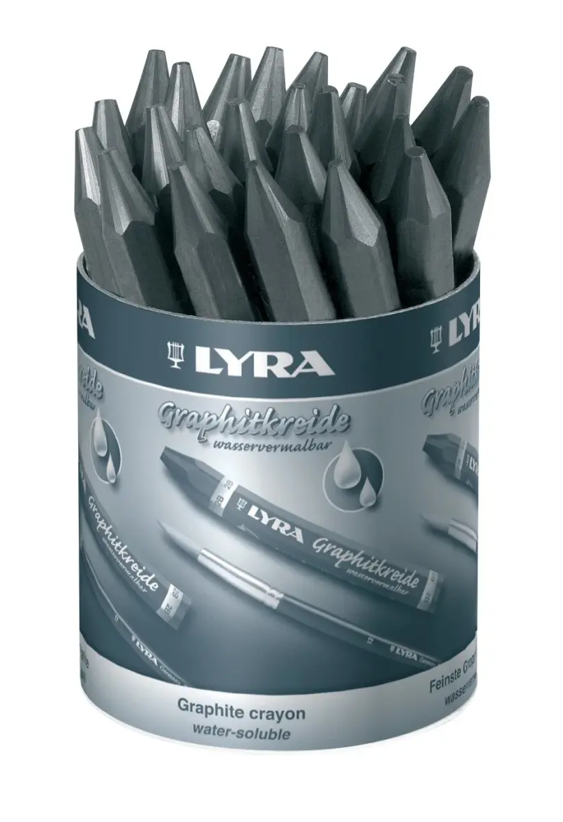 Lyra Graphite Crayons, 2B Hardness, Water-Soluble, Set of 12 Black Crayons | Sketching & Shading Large Areas - main product image