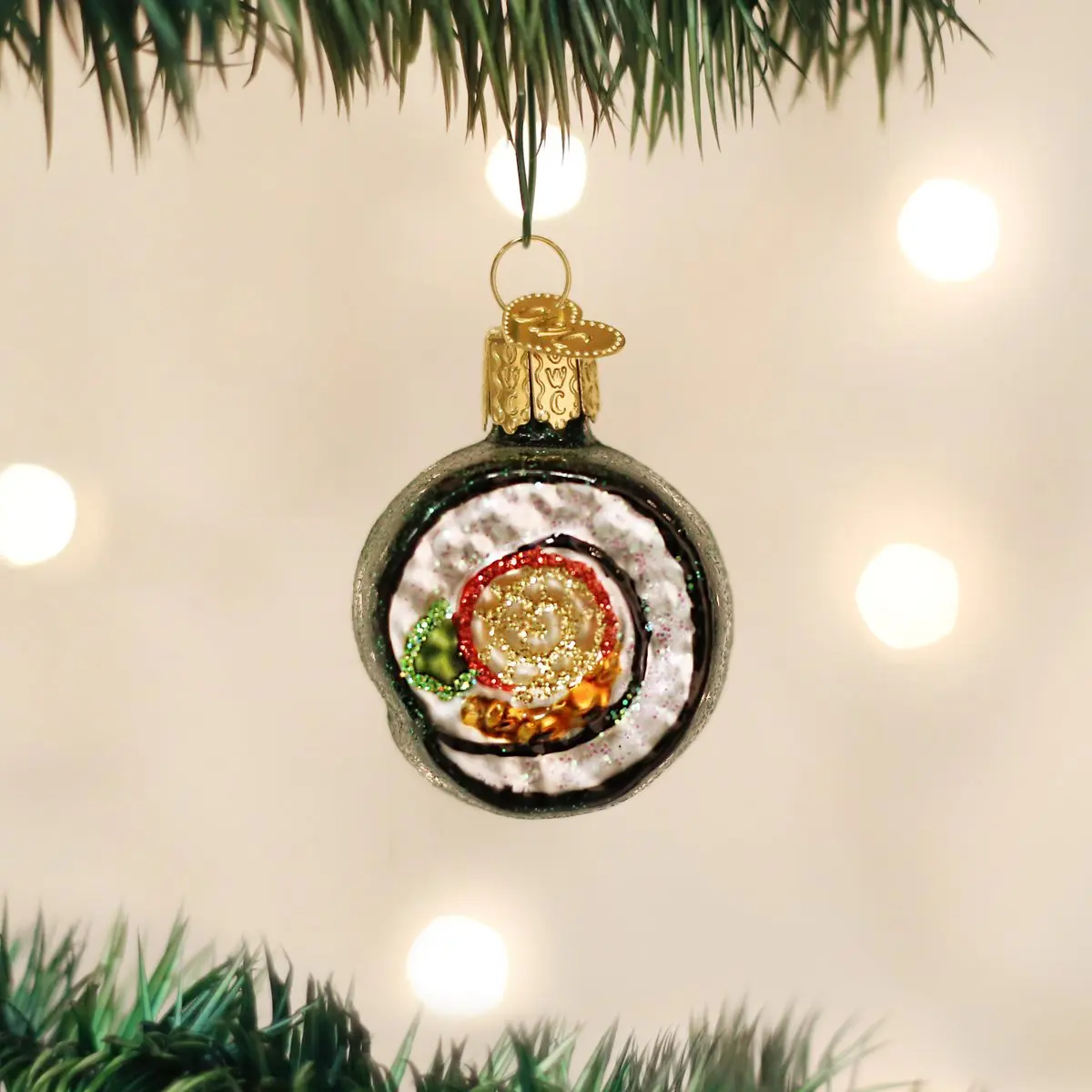 Old World Christmas Sushi Roll Glass Blown Ornament 2.25 x 2.25 | Whimsical holiday decor - view 2